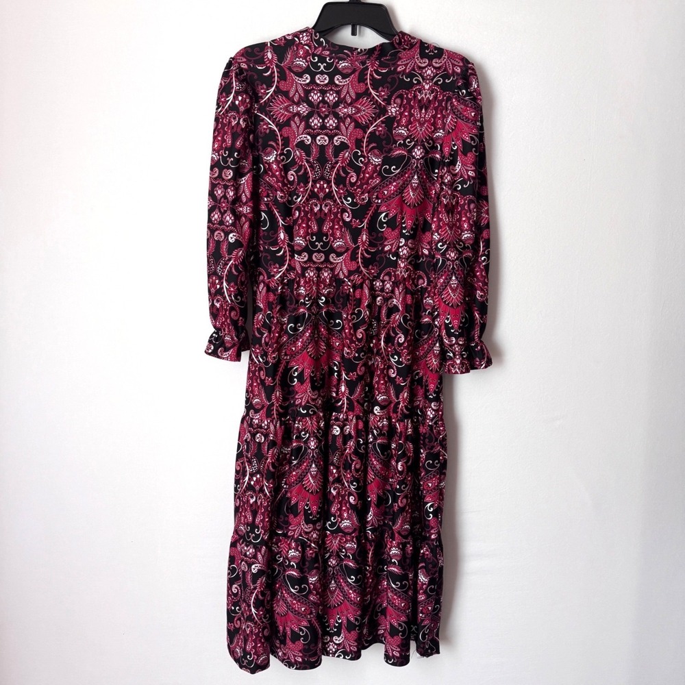 Jude Connally Tiered Midi Dress Women Medium Pink Black Paisley Boho NWT - Picture 2 of 11